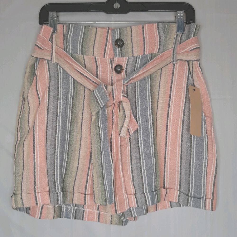 Dear Grace Multi Color Stripe Linen Shorts L
